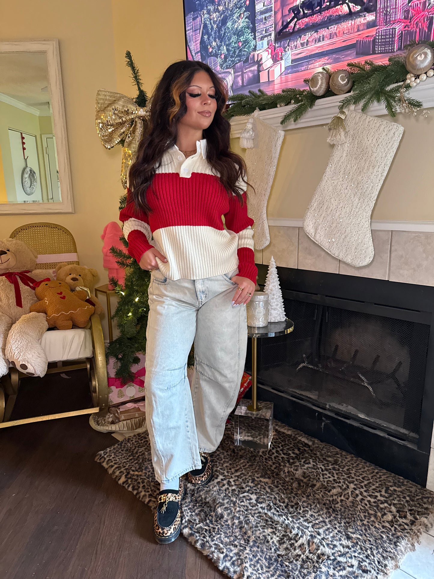 Holiday Striped Polo Knit