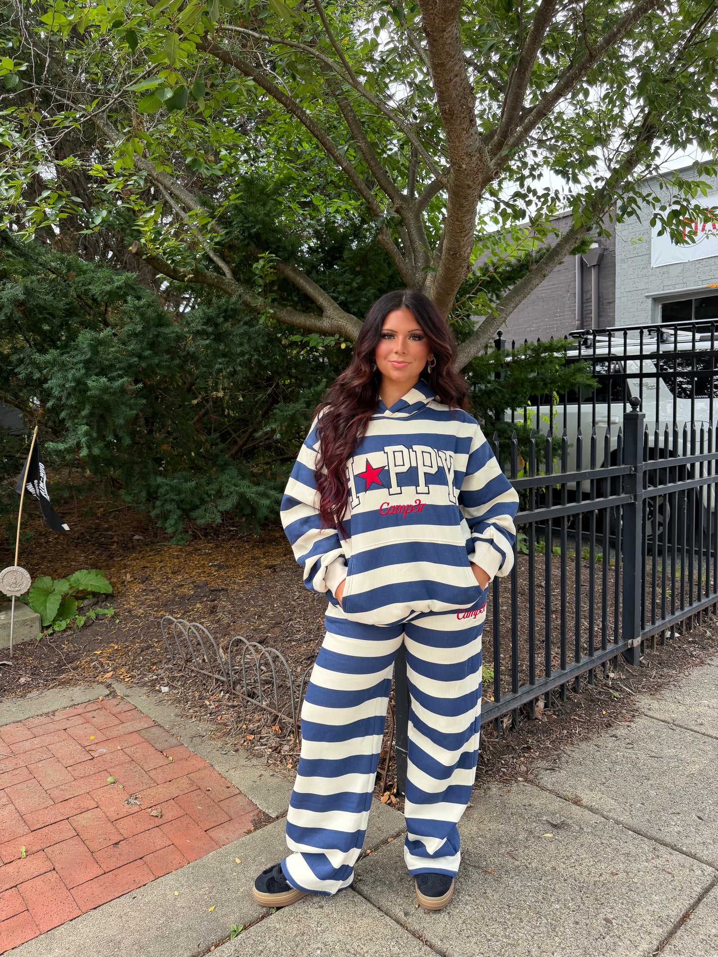 Happy Camp3r Indigo Stripe Hoodie