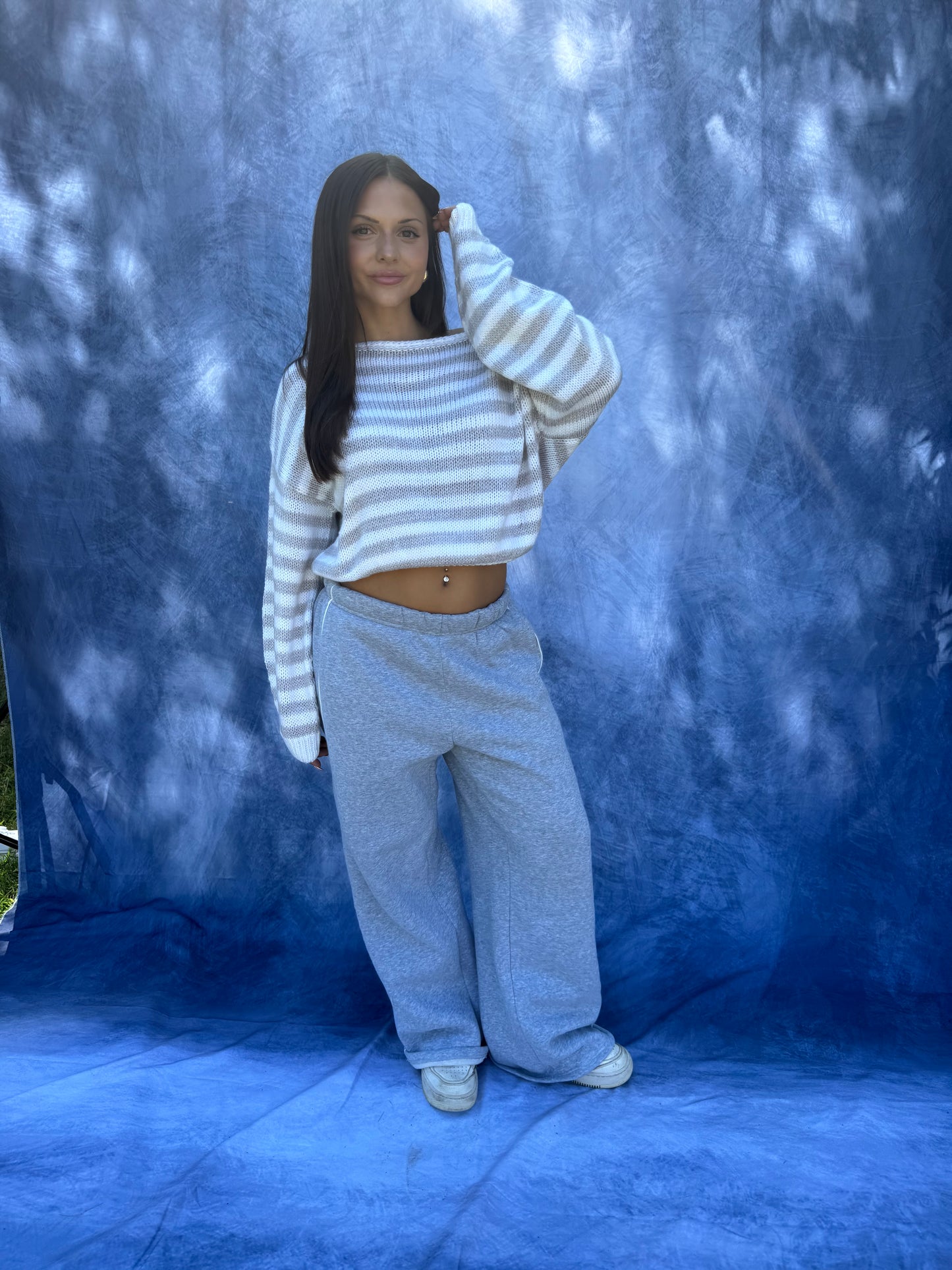 Paisley Striped Sweater in Grey