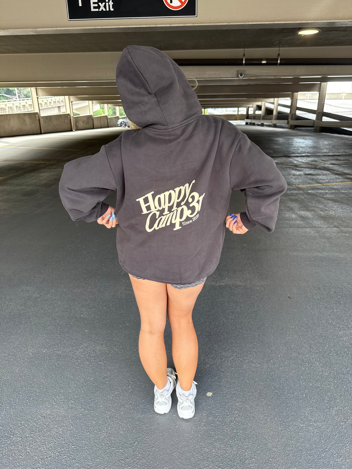 Happy Camp3r Charcoal Puff Hoodie