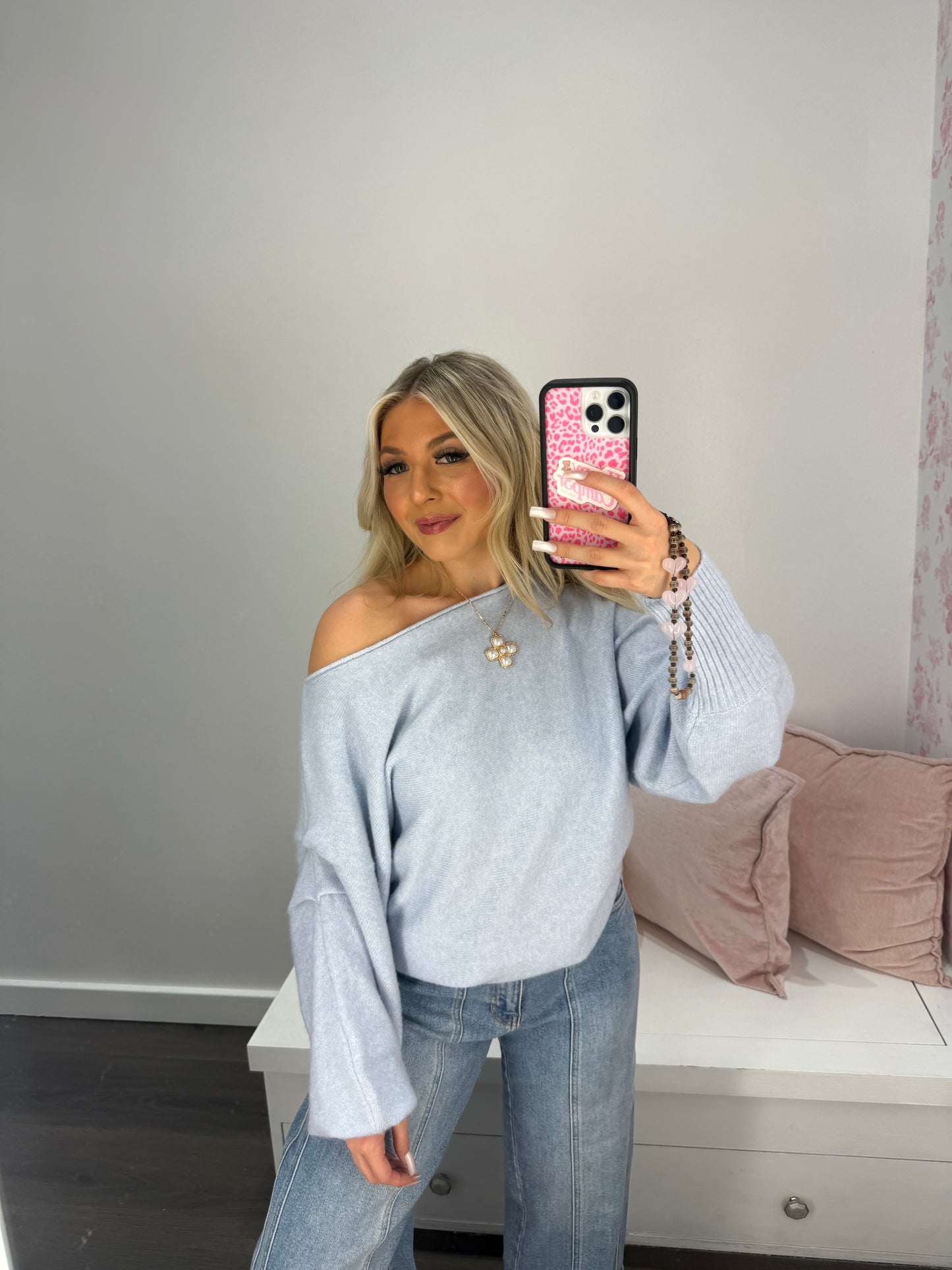 Gloomy Blue One Shoulder Sweater