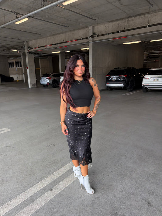 Jackie Polka Silk Skirt in Black
