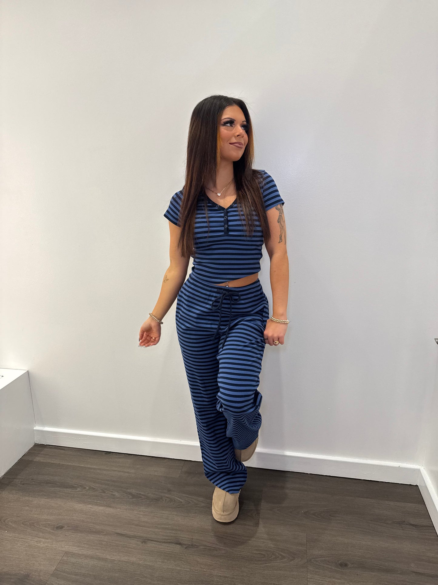 Cuffing Season Stripe Set NAVY (TOP)
