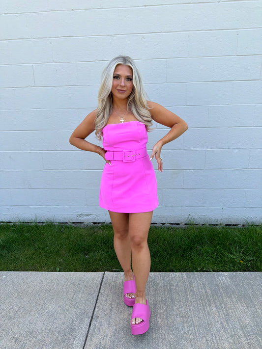 Belted Baddie Mini Dress in Pink