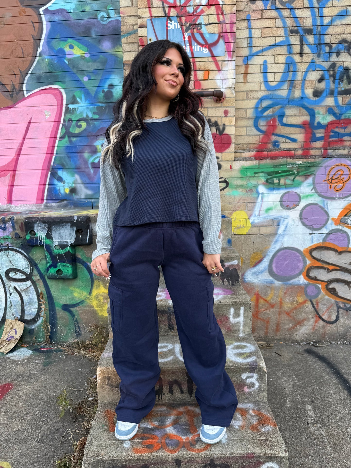 Brandy Waffle L/S in Navy