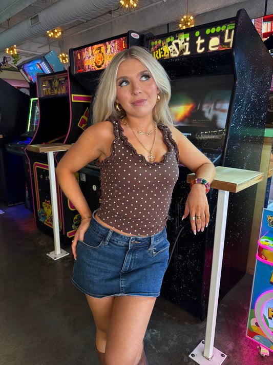 Moxi Ruffle Polka Top