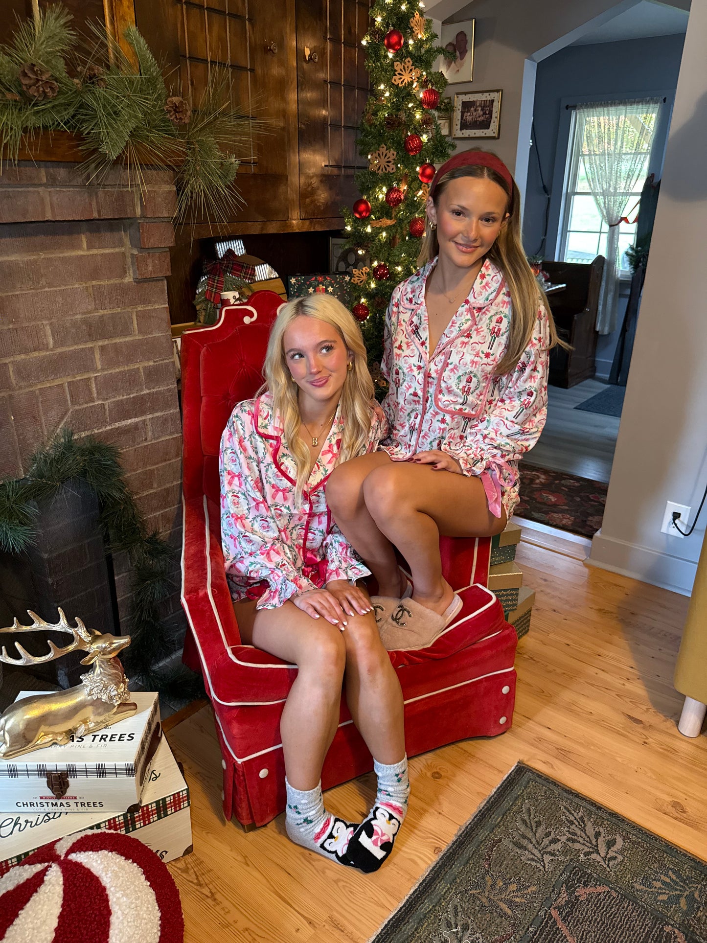 Pink & White Santa Jammies (SOLD TOGETHER)