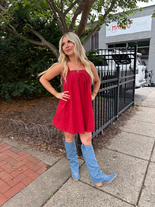 Western Sabrina Mini Dress