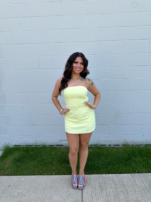 Belted Baddie Mini Dress in Banana