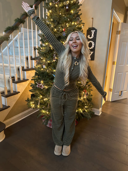 Melrose Stripe Set OLIVE (CARDI ONLY)