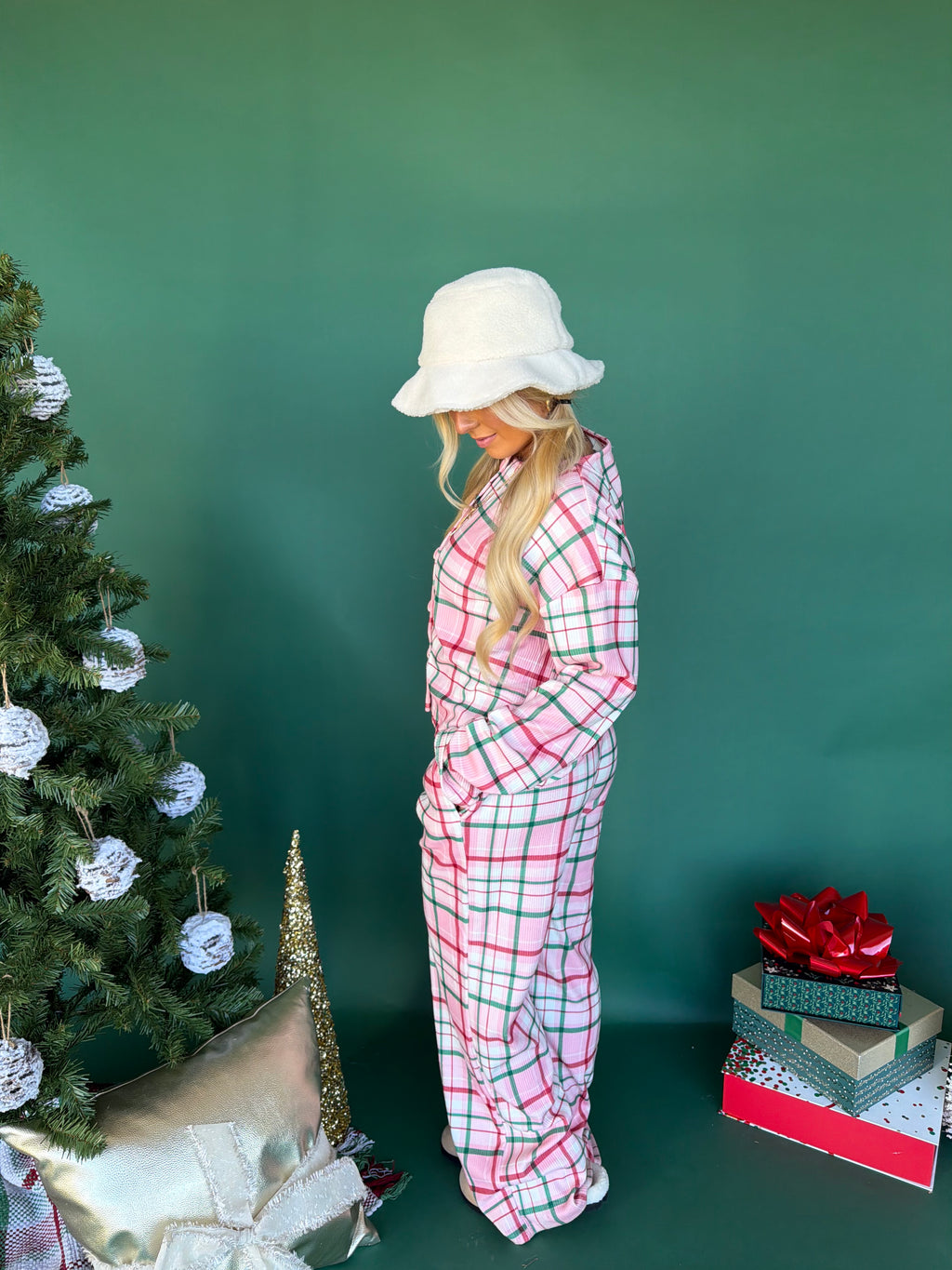 Pink Xmas Girl Plaid Jammies (SOLD TOGETHER)