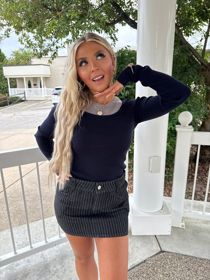 Down & Out Denim Stripe Skirt