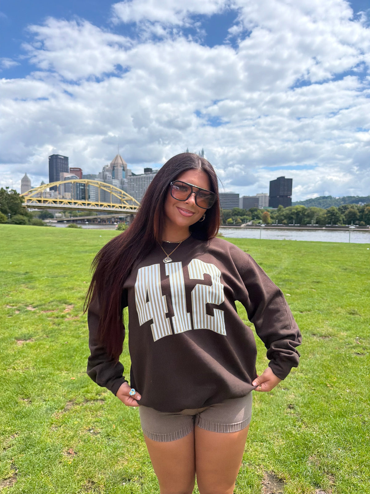 412 Brown Stripe Crewneck