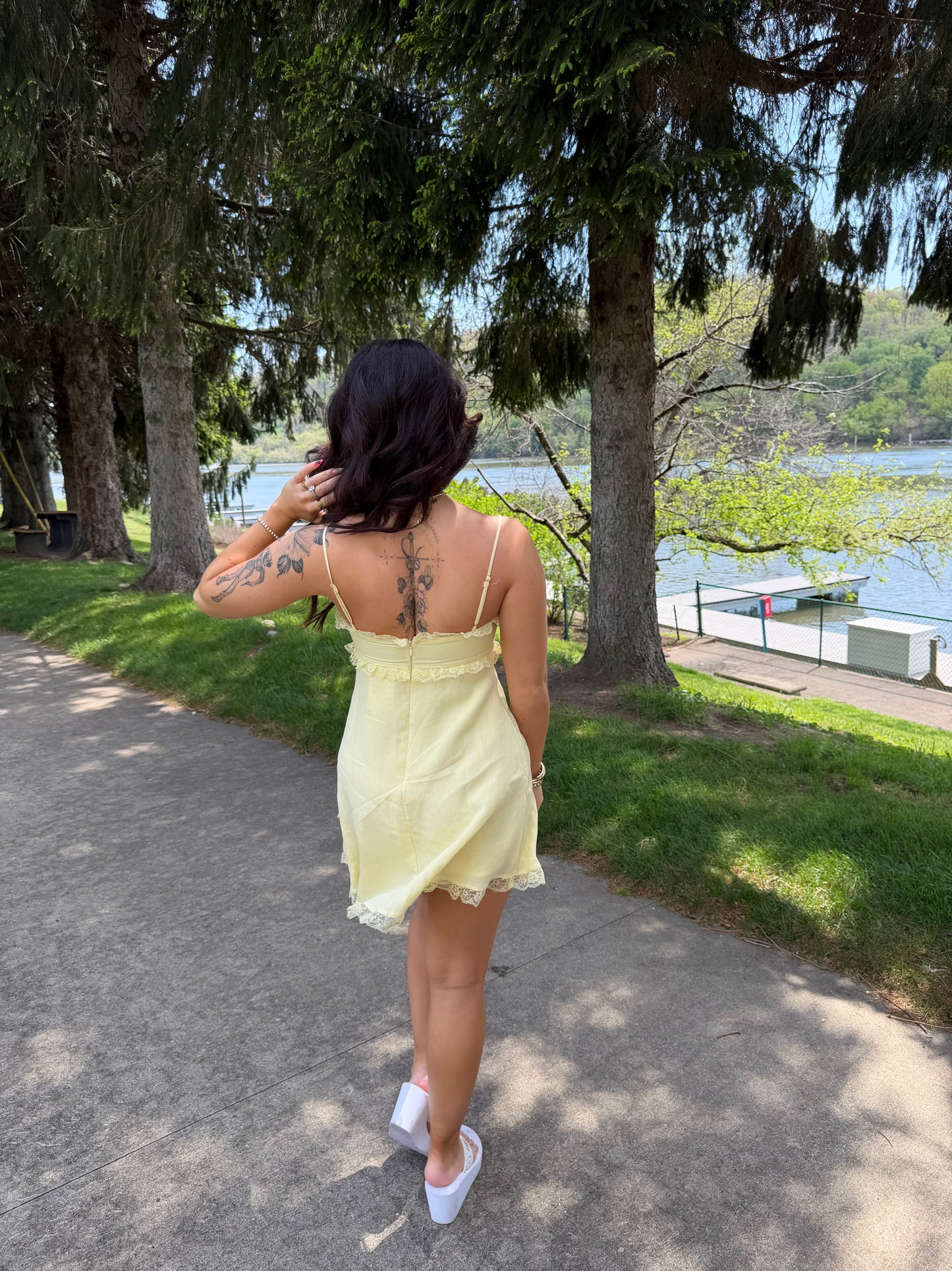 For The Ribbons Mini Dress in Yellow