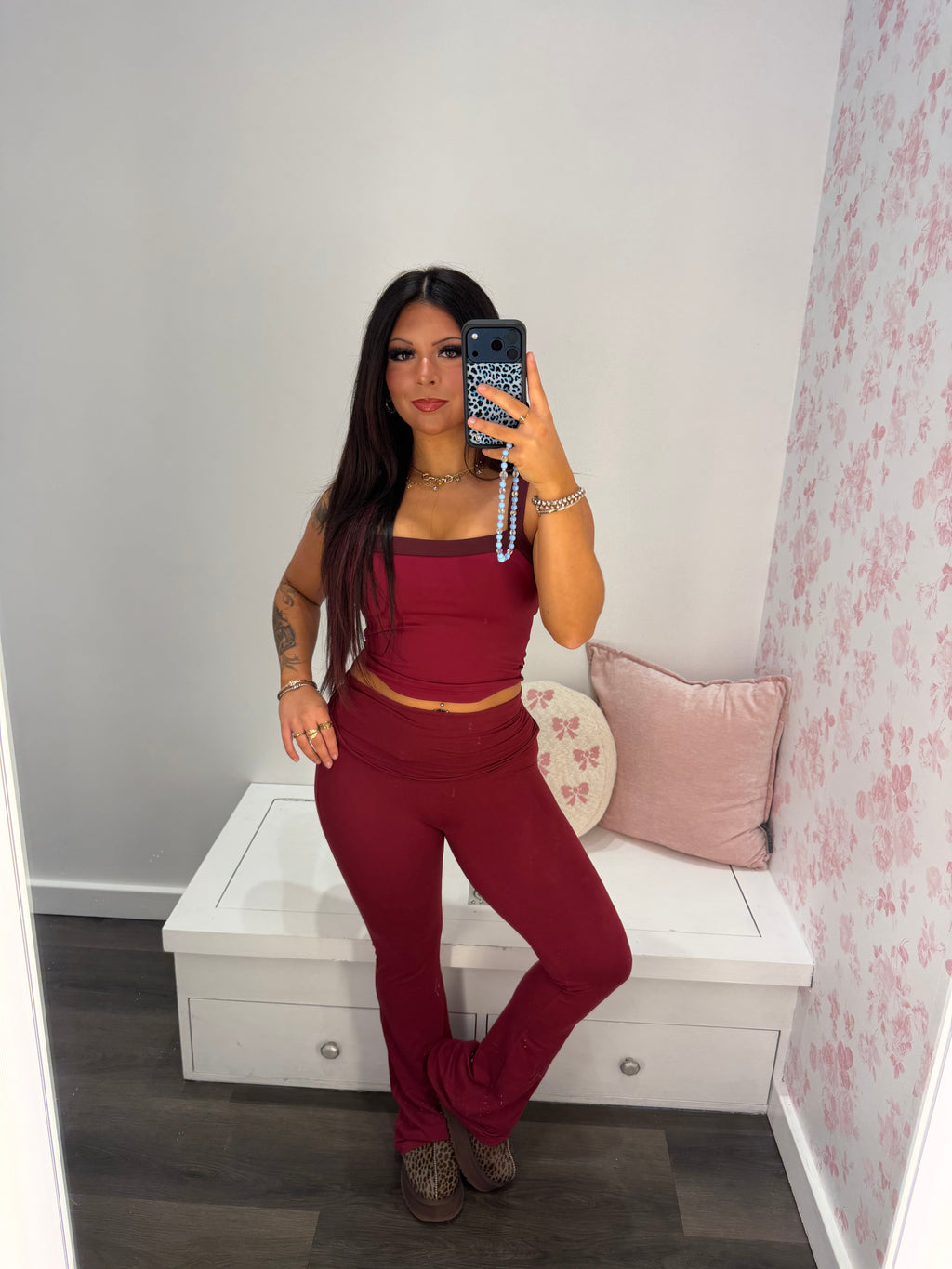 Shopping Addiction Contrast Tank in Deep Red