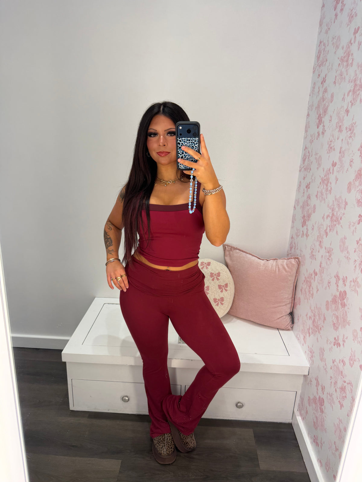 Shopping Addiction Contrast Tank in Deep Red