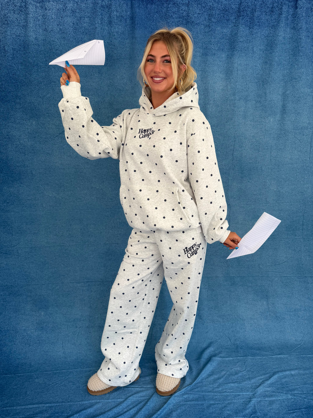 Heather Gray Polka Dot Appliqué Sweatpants