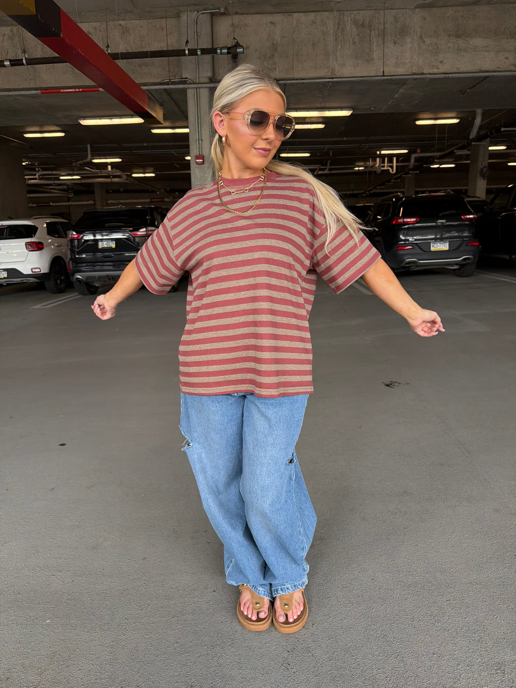 For The Plot Stripe Tee in Berry