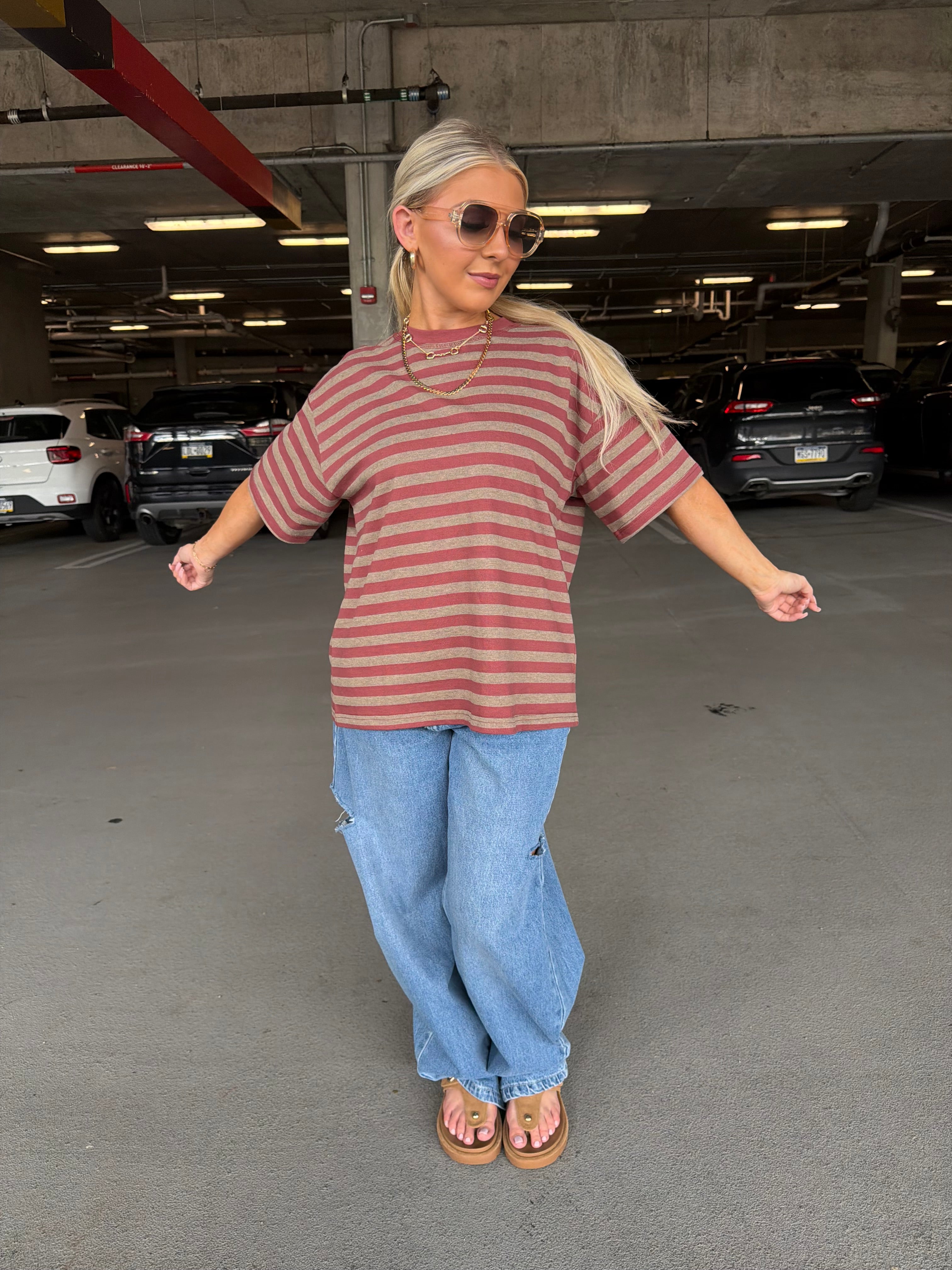 For The Plot Stripe Tee in Berry