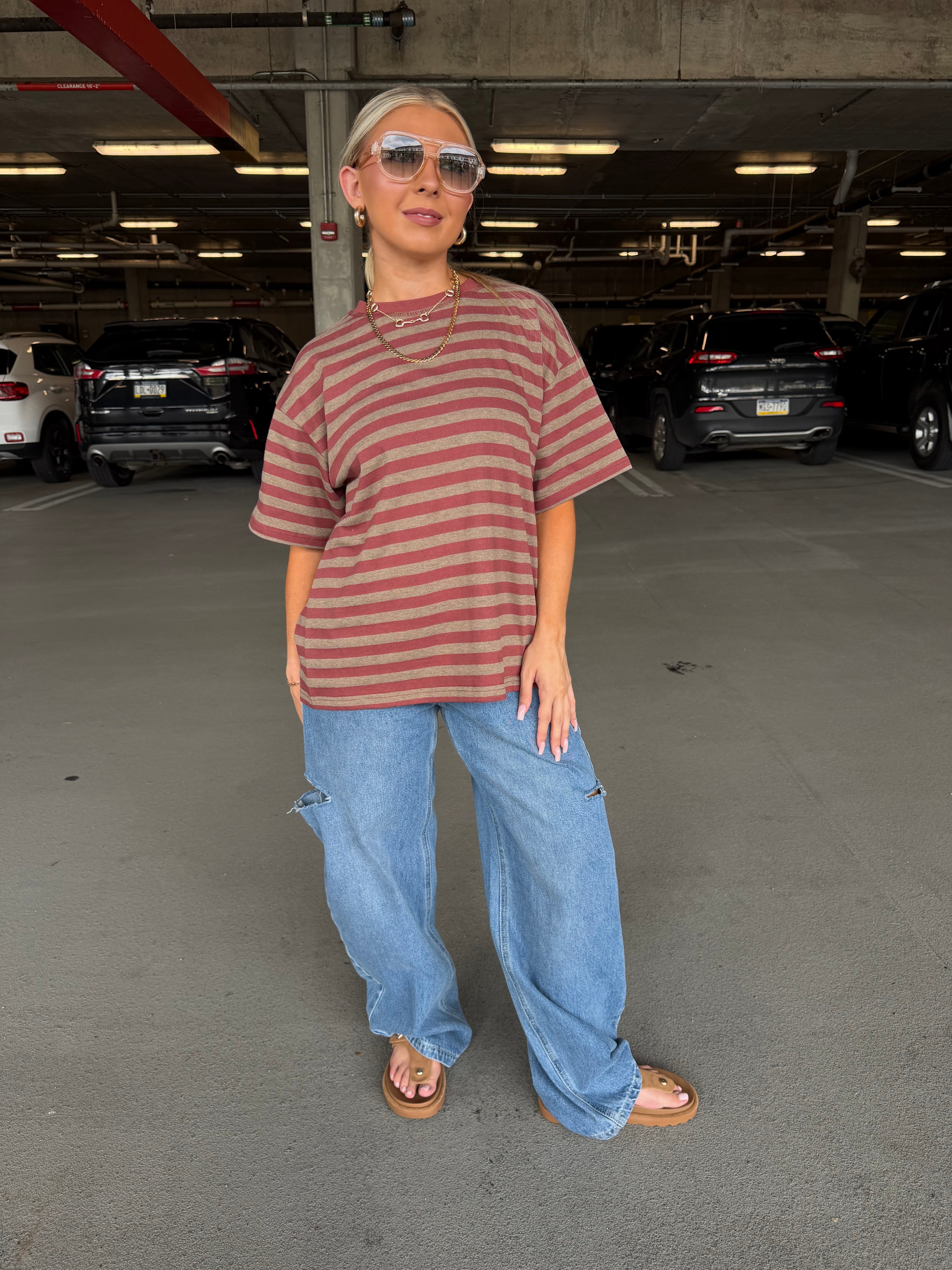 For The Plot Stripe Tee in Berry