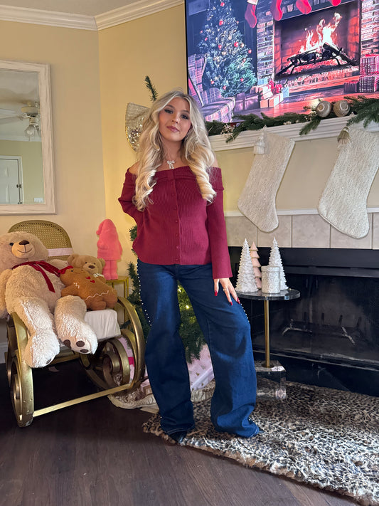 Burnt Kisses One Shoulder Sweater