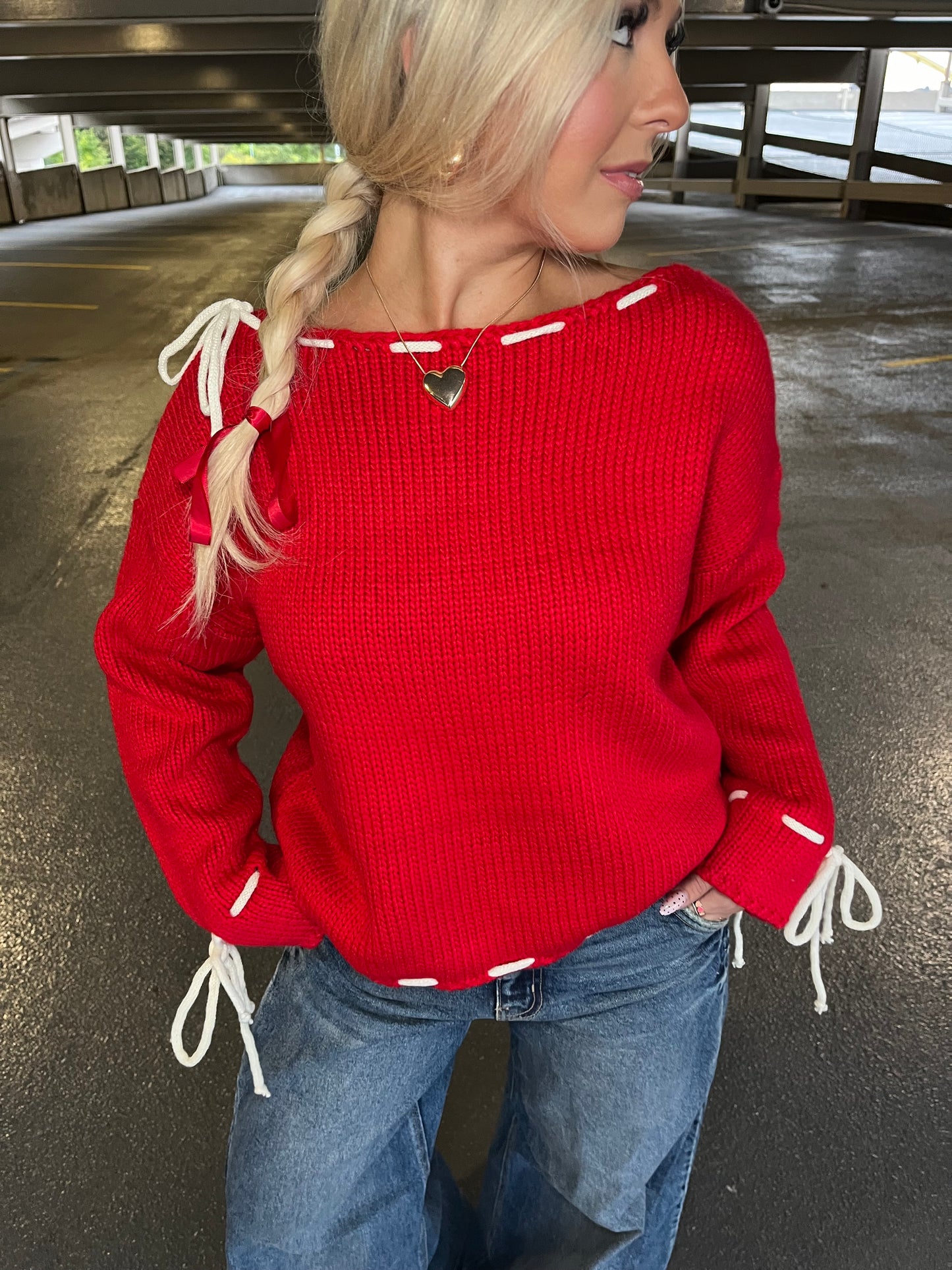 She’s Different Bow Sweater in Red