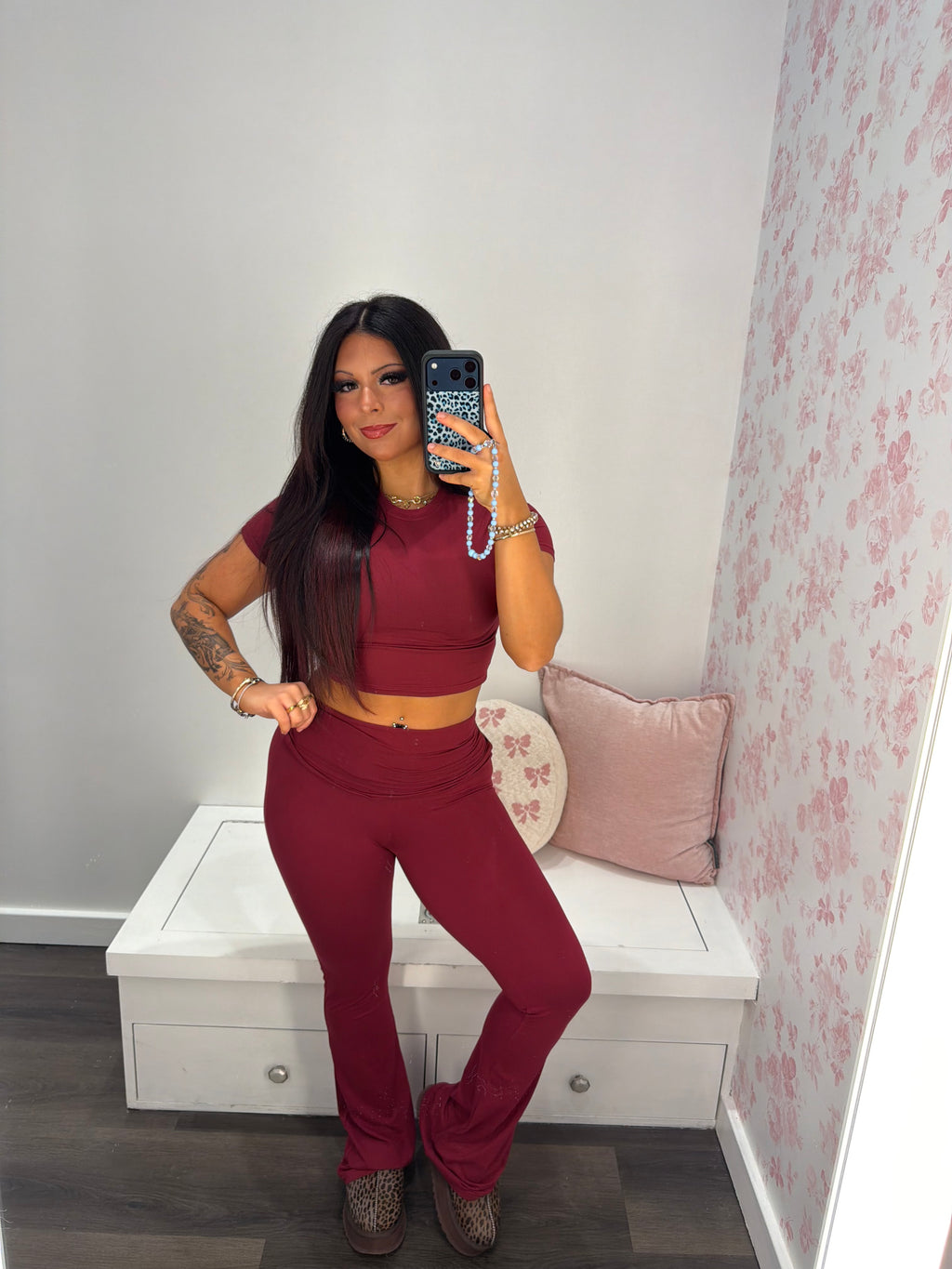 Shopping Addiction Cropped Tee in Deep Red