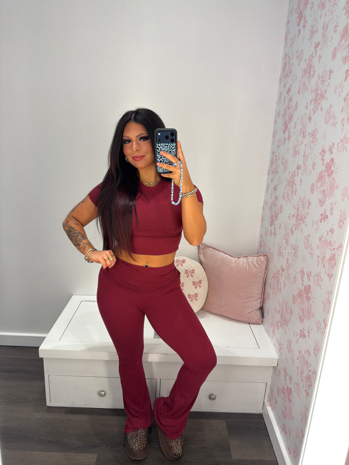 Shopping Addiction Cropped Tee in Deep Red