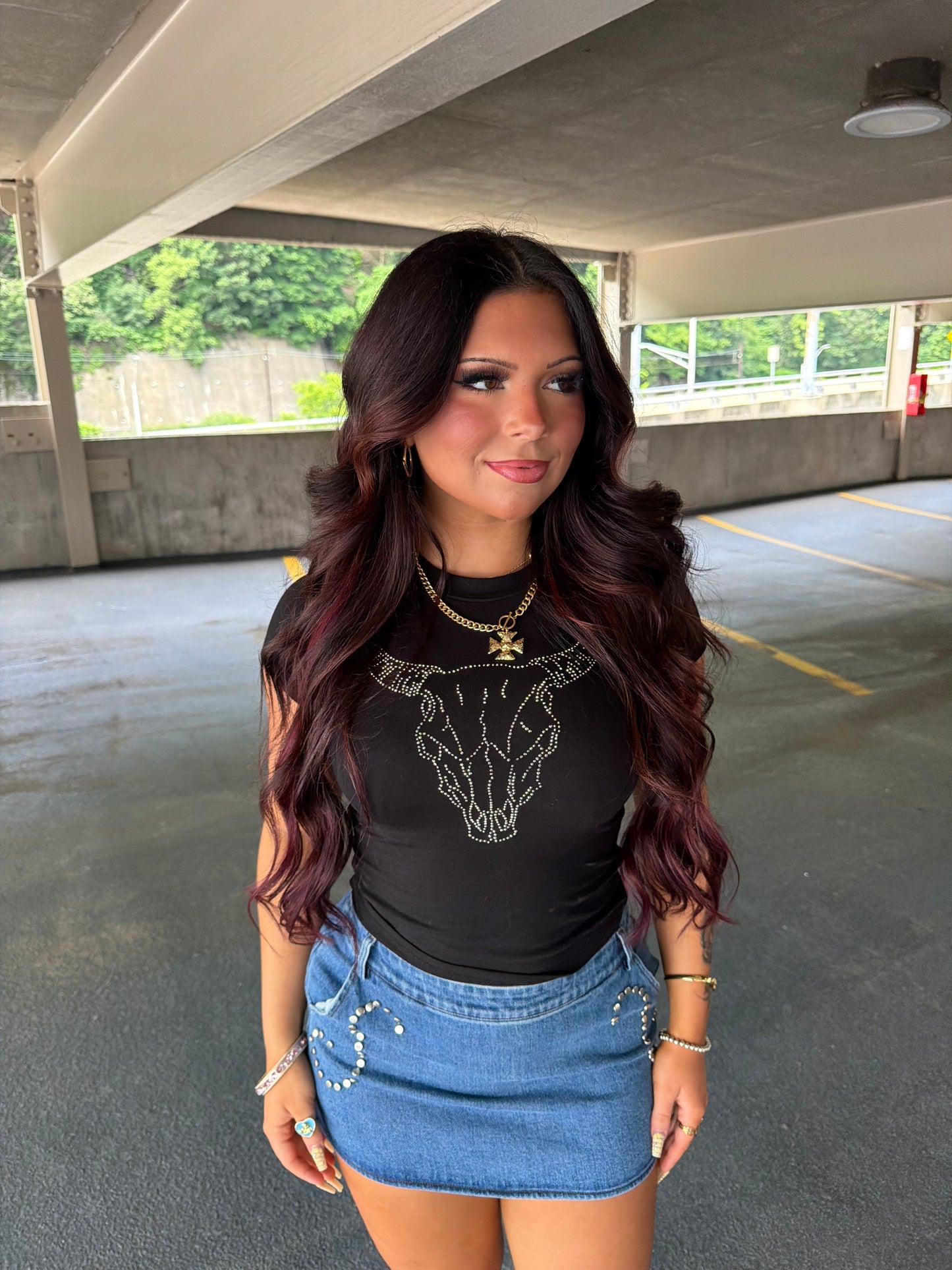 Bull Skull Rhinestone Tee