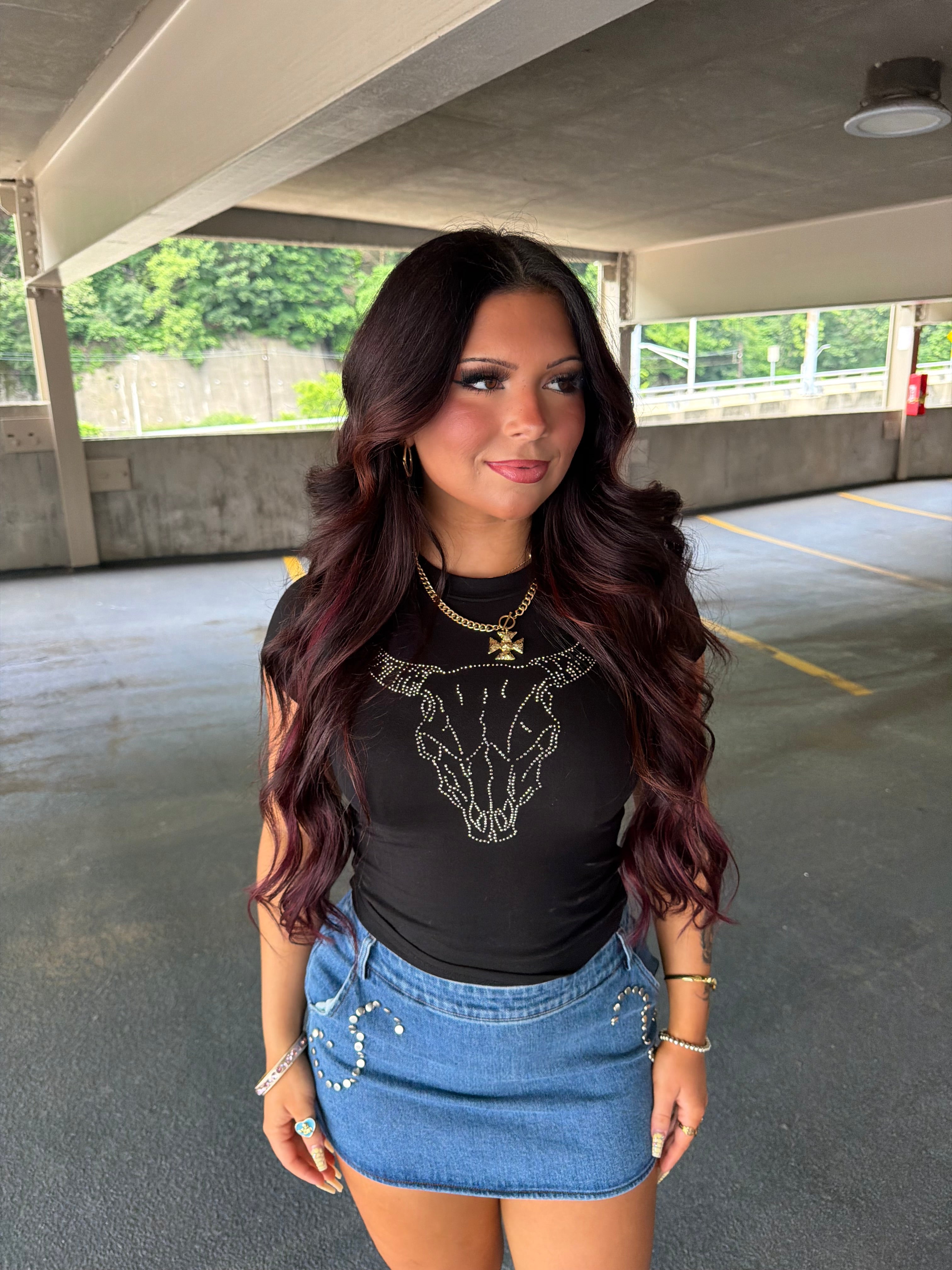Bull Skull Rhinestone Tee