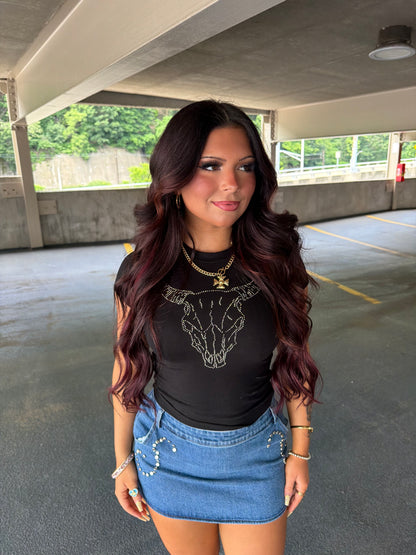 Bull Skull Rhinestone Tee