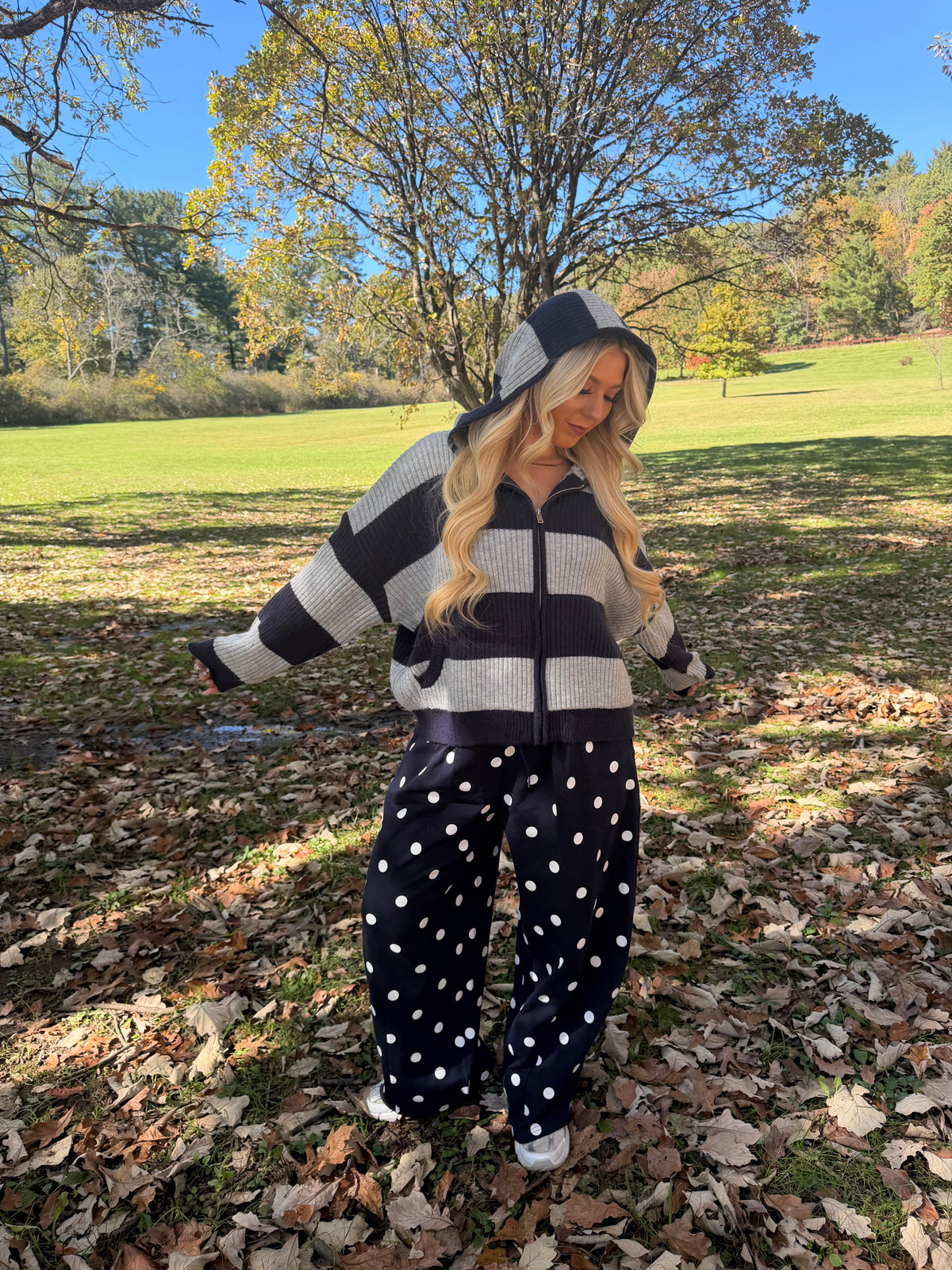 Morrison Stripe Sweater Zip in Navy