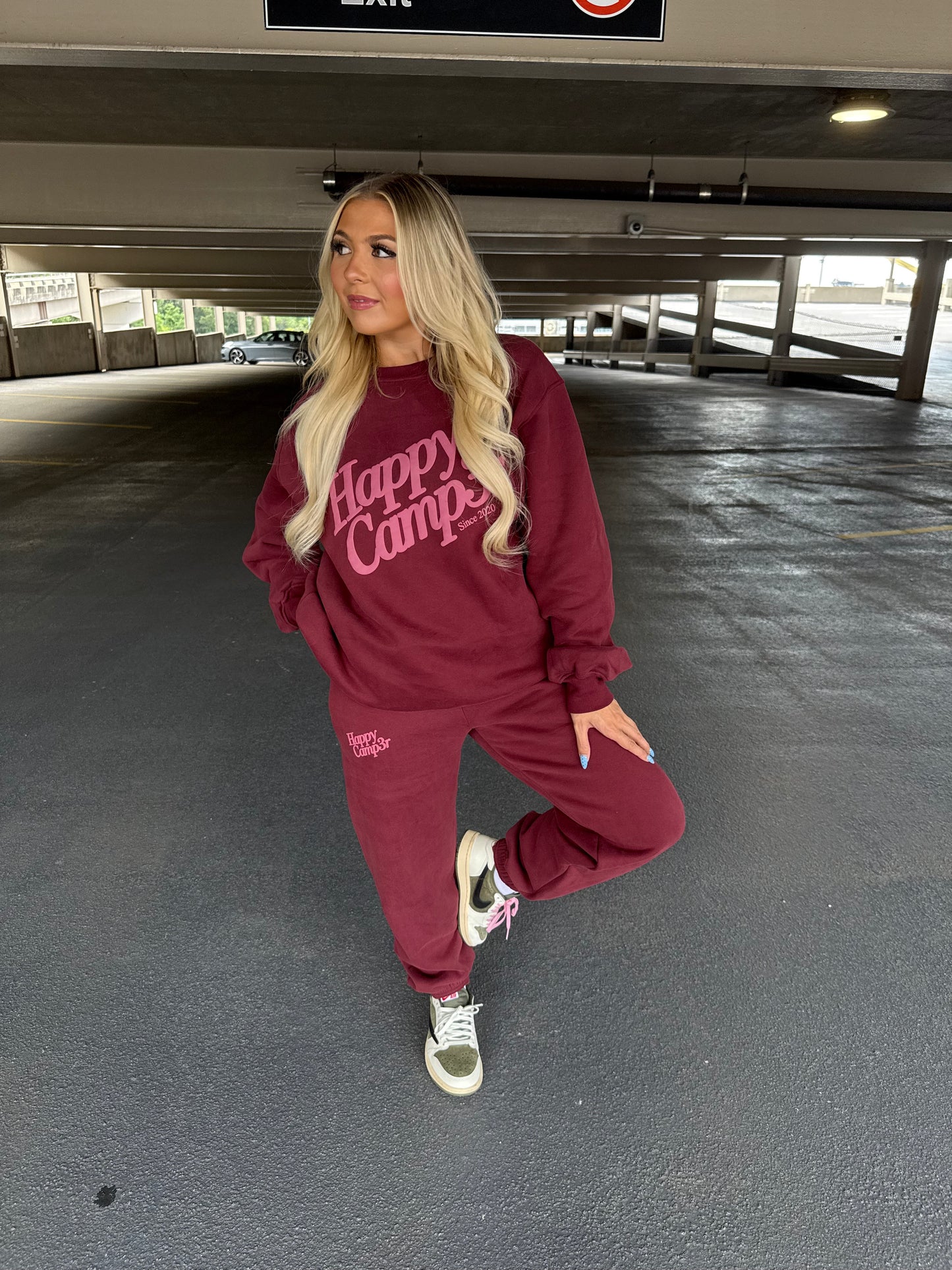 Happy Camp3r Burgundy Crewneck