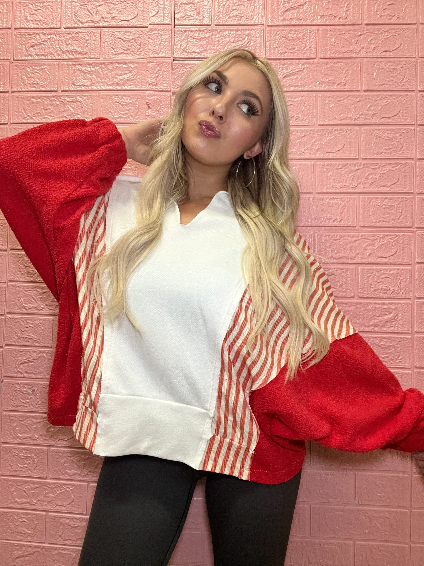 Selma Striped Pullover in Red