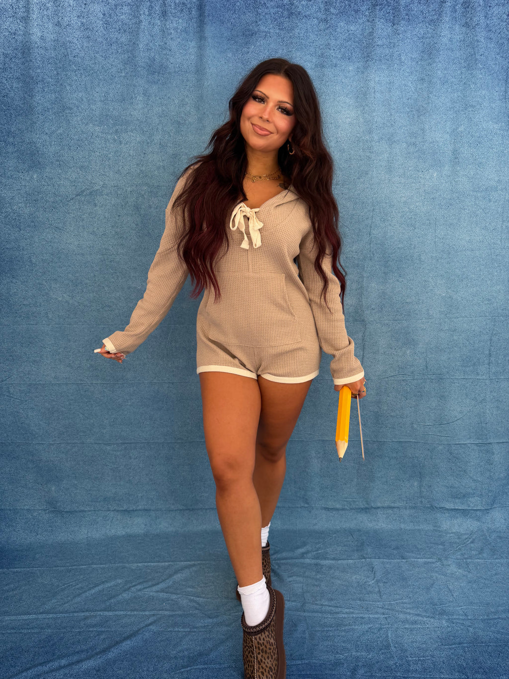 Hot Mess Sweater Romper in Taupe