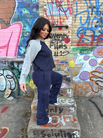 Brandy Waffle L/S in Navy