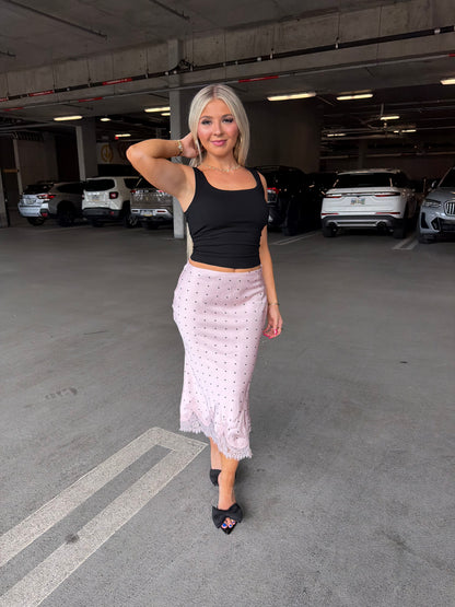 Jackie Polka Silk Skirt in Pink