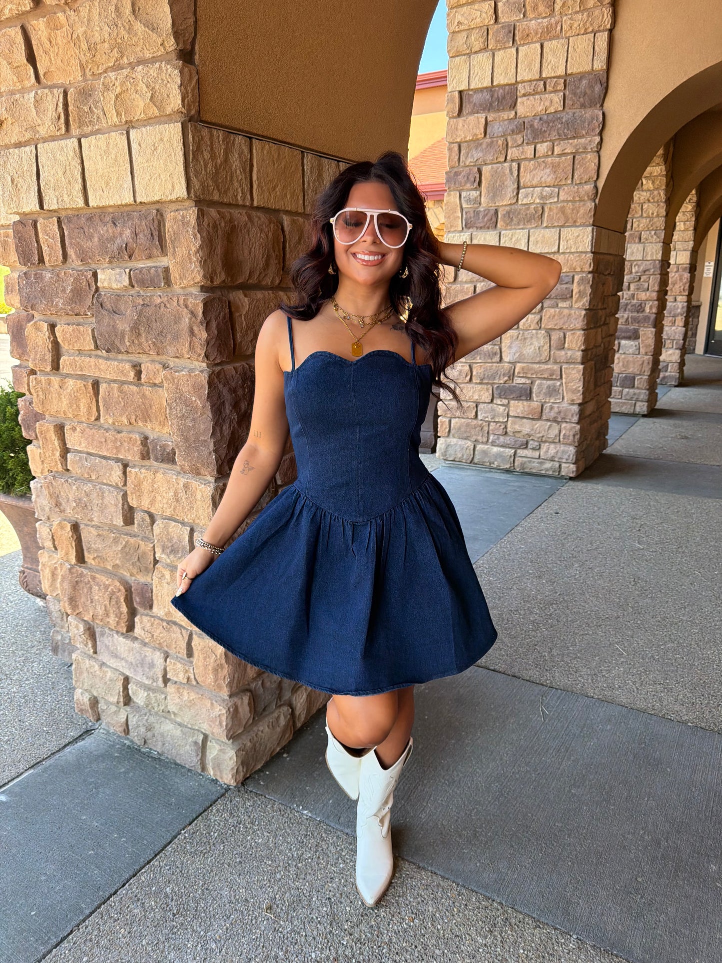 Scalloped Structured Denim Dress