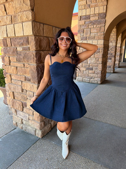 Scalloped Structured Denim Dress