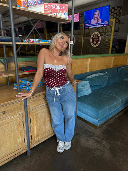 Laced Lover Polka Tube in Burgundy