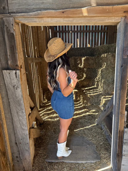 Strapless & Studded Denim Dress