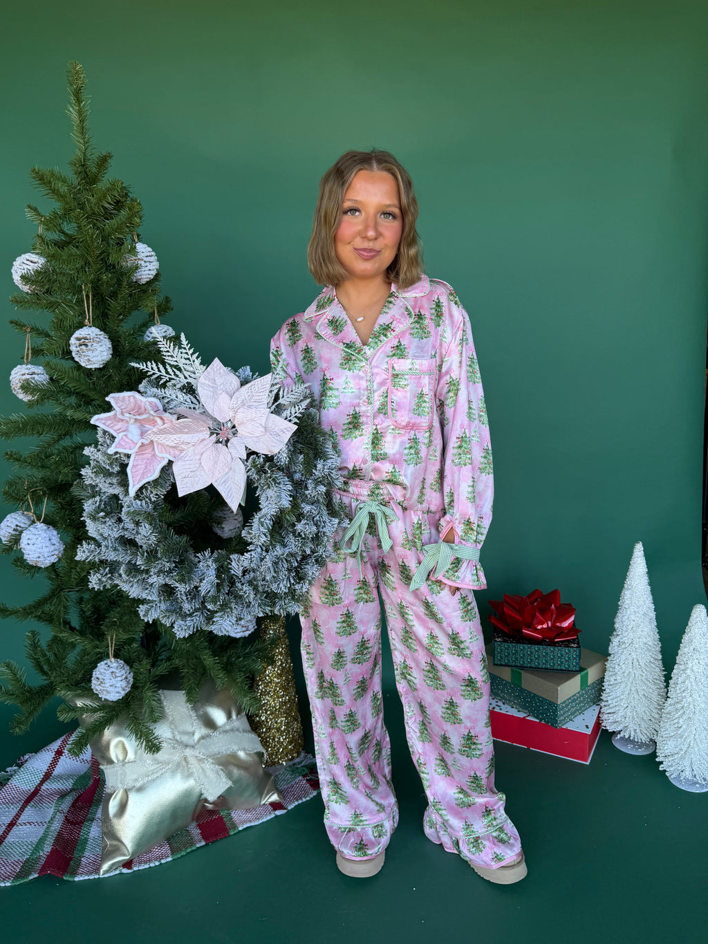 Xmas Tree Satin Jammies (SOLD TOGETHER)