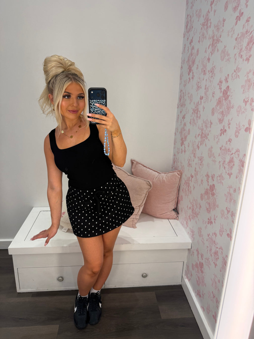 Grounded Sweatskirt in Black Polka