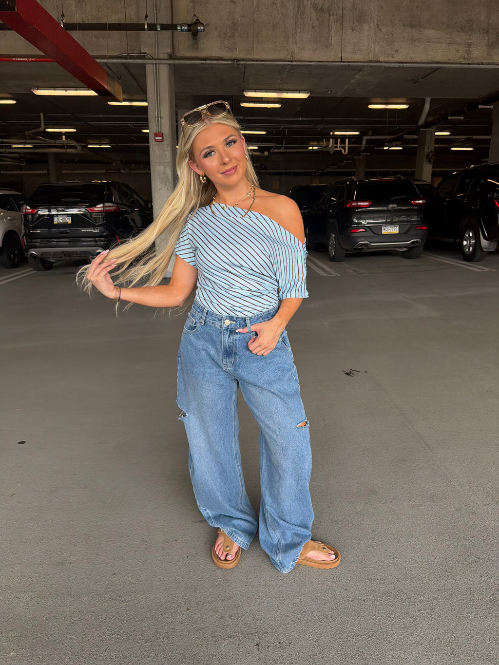 Theo Blue One Shoulder Top