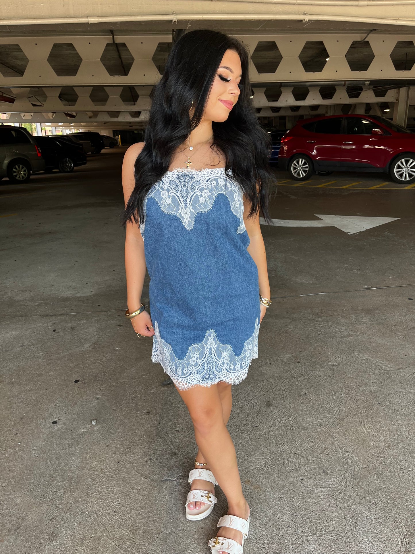 Leia Lace Denim Dress