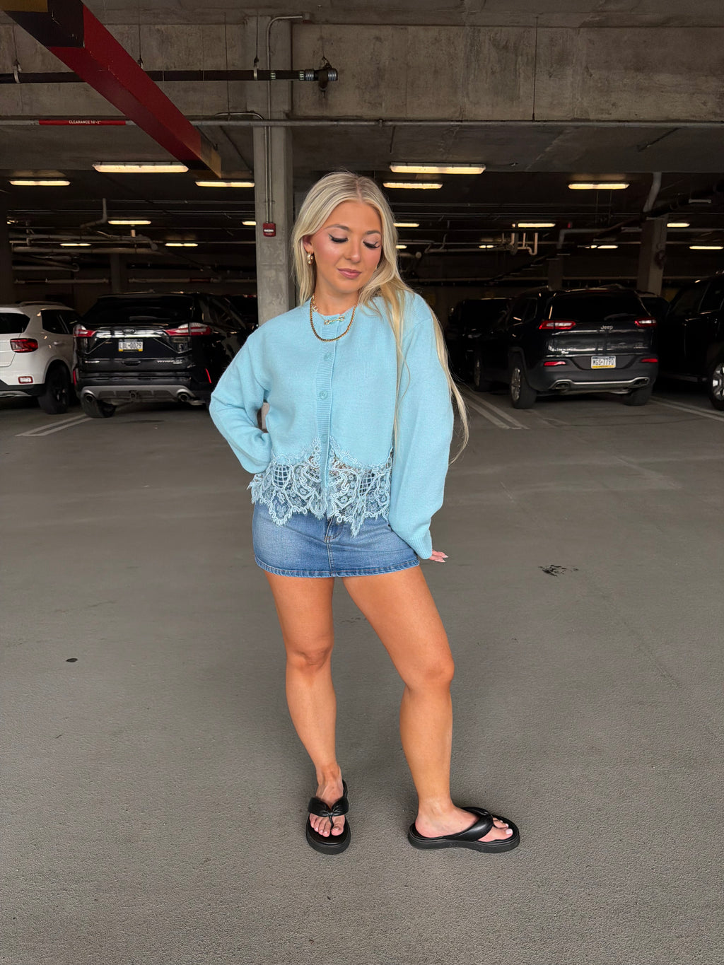 Lace Trim Cardi in Blue