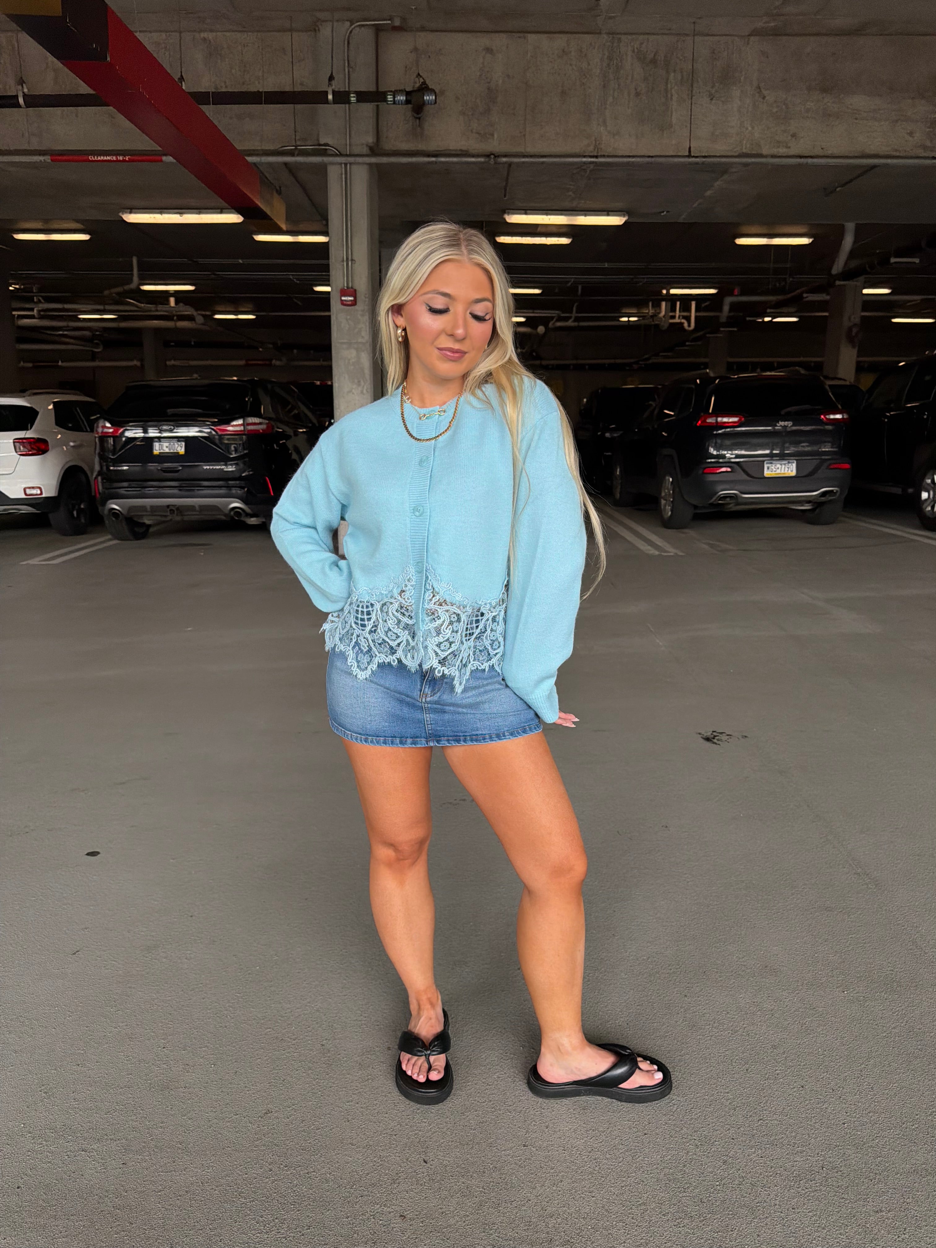 Lace Trim Cardi in Blue