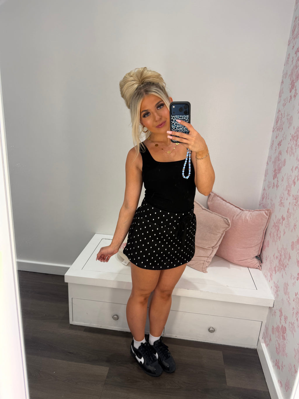Grounded Sweatskirt in Black Polka