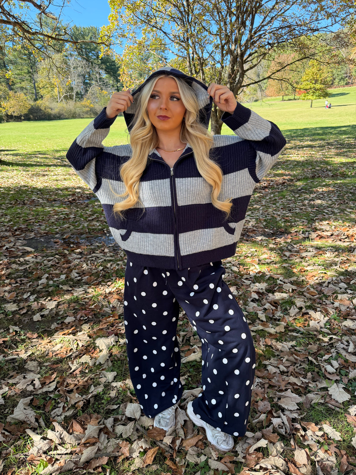 Morrison Stripe Sweater Zip in Navy