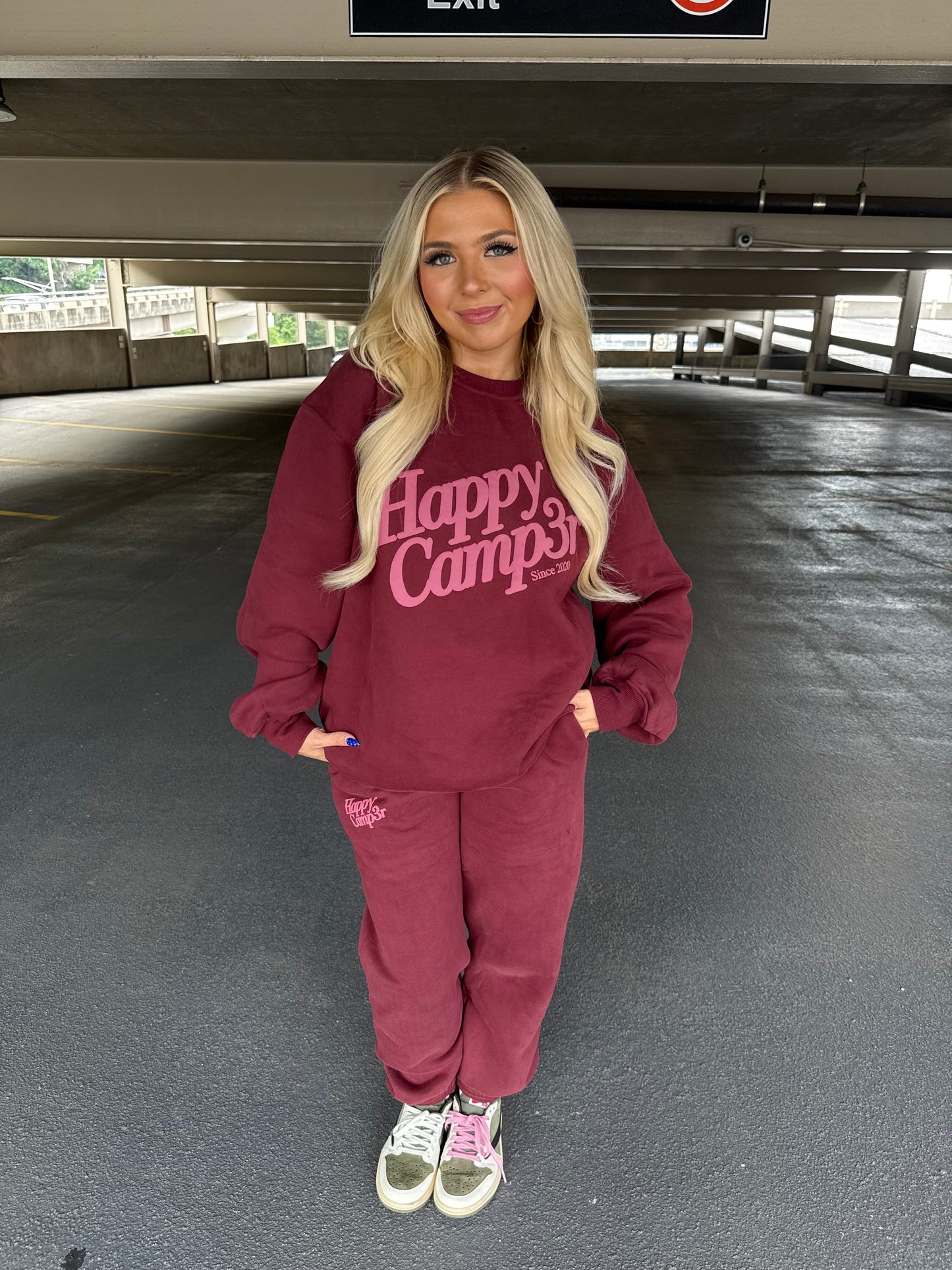 Happy Camp3r Burgundy Crewneck